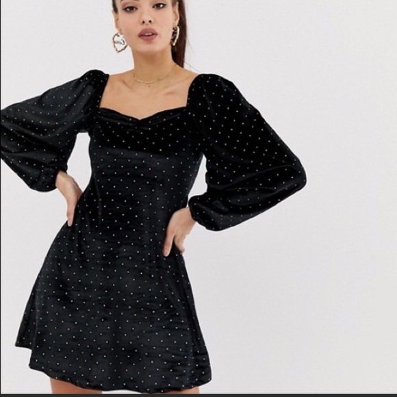 ASOS Dresses & Skirts - ASOS Crushed Velvet Gold Dotted Dress